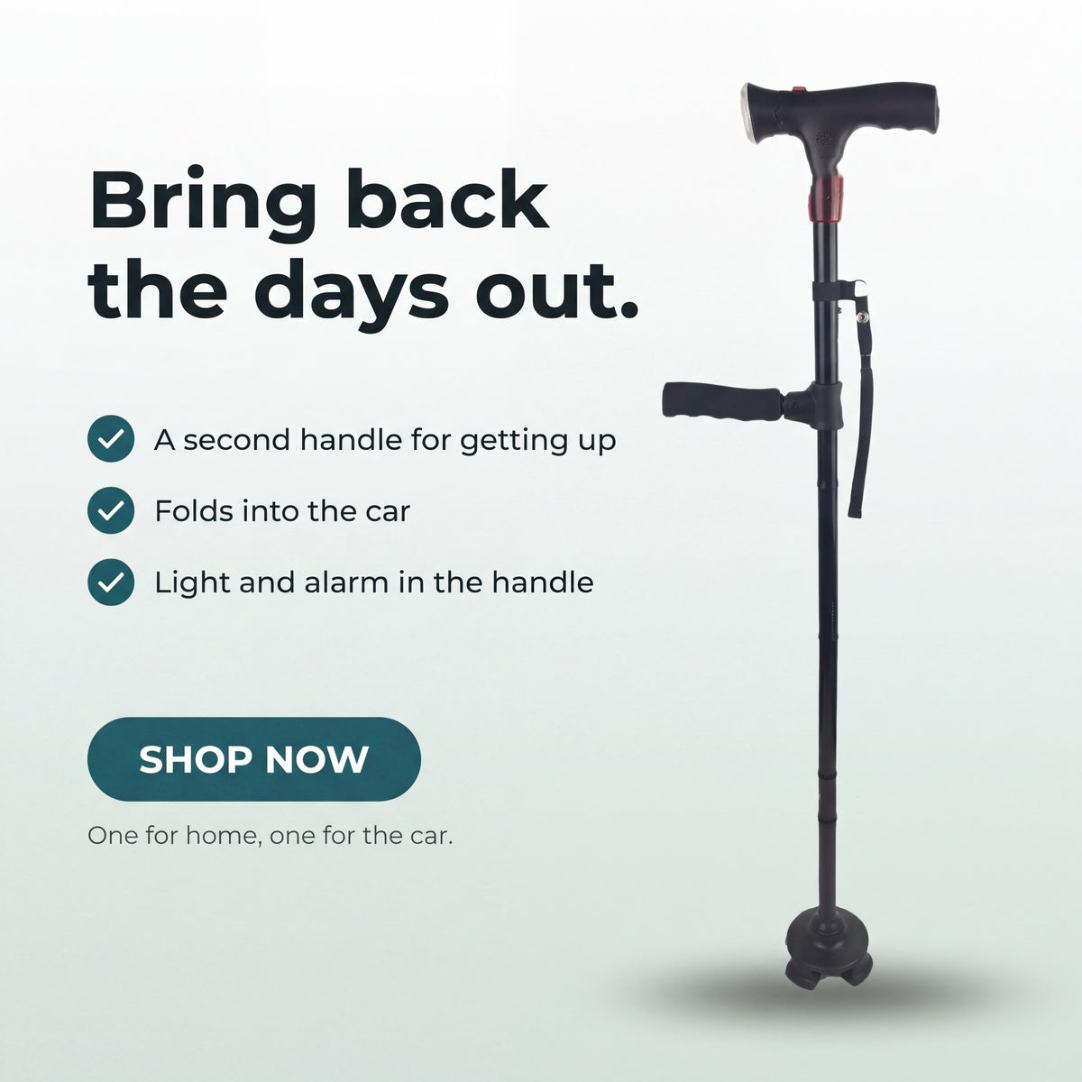 Steadihand folding stand-assist cane